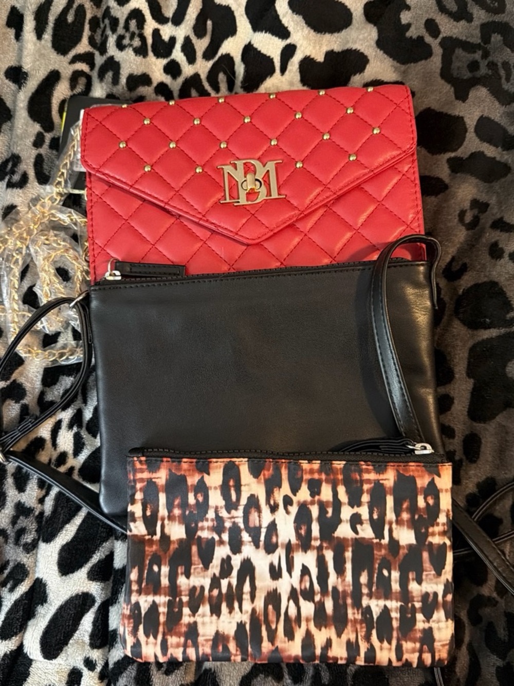 Badgley Mischka Quilted Red Crossbody with Gold Logo